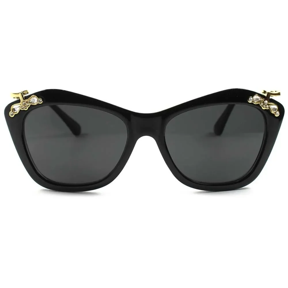 Gold Arm Hot Designer Vintage Retro Rhinestone Womens Cat Eye Sunglasses